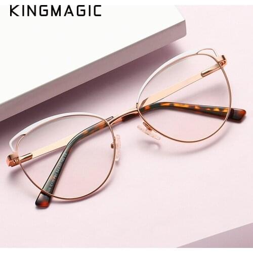 KINGMAGIC Trends Office Cat Eye Anti Blue Light Oversized Glasses Computer Women Blue Blocking Gaming Big Size Eyeglasses Alloy