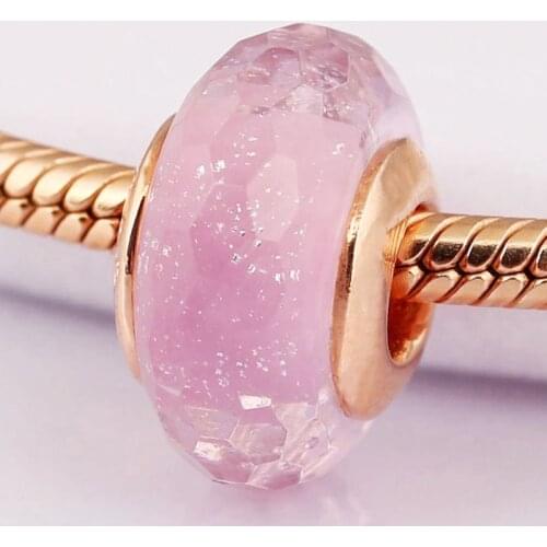 Original Rose Gold Pink Shimmer Murano Glass Charm Fit 925 Sterling Silver Bead Charm Bracelet Bangle Diy Jewelry