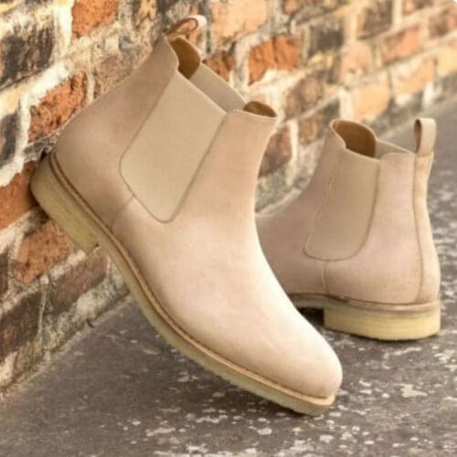Autumn and Winter New Men Fashion Suede Beige Chelsea Boots Cover Feet Round Head British Style Business Casual Boots AQ127