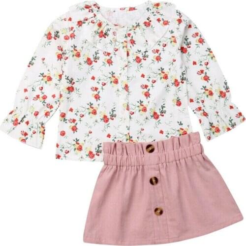 New 2PCS Toddler Baby Girl Autumn Clothes Floral Tops Blouse Skirt Outfits