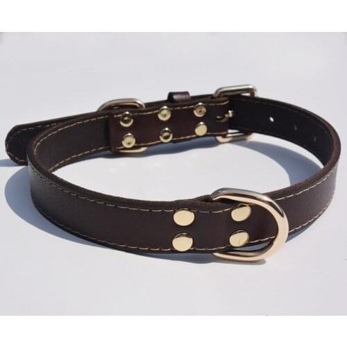 Genuine Leatherl Pet Dog Collar For Medium Large Dogs Neck Strap Adjustable Dog Collars Brown color Neck 40-56CM