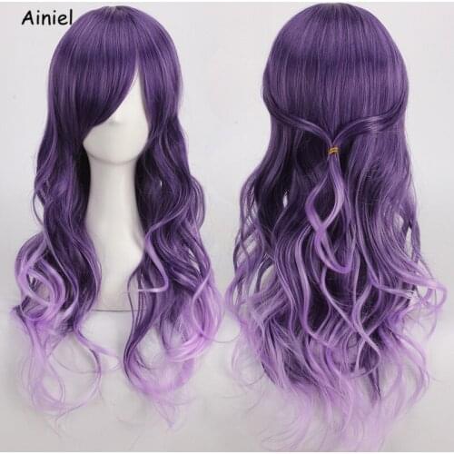 Anime Halloween Cosplay Wigs Black Purple Gradient Long Curly Wig Mori Girl Harajuku Style Synthetic Wig Women Girls Accessories