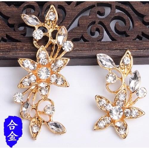 20pcs gold Color Alloy Material rhinestone Leaf Charm Flower pendant For Head DIY Wedding Handmade Jewelry Making