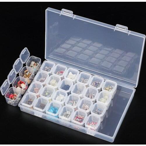 28 Slots Clear Plastic Empty Storage Box for Nail Art Manicure Tools Jewelry Beads Display Storage Case Organizer Holder