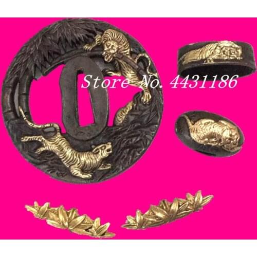 Handmade Tiger/Bamboo Theme Good Quality Katana Accessories Japanese Copper Tsuba For Sword Guard DIY Fitting