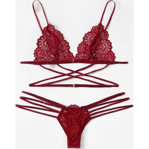 Sexy Lingerie Bra Set Women Green Sexy Lace Sling Bra Thong Set Bandage Underwear Sleepwear Lingerie Sets Lenceria