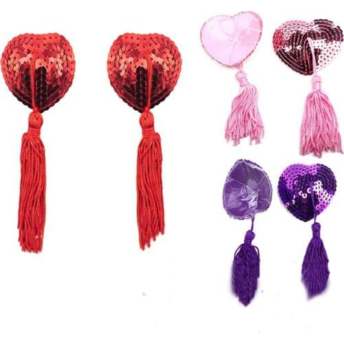 1 Pair Sexy Pasties Stickers Heart Shape Bra Nipple Cover Sequin Tassel Breast Lingerie Bra Nipple Sex Product Chest for Women