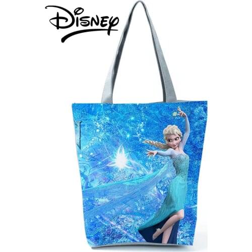 Disney Princess Shoulder Bag High Capacity Tote Bag New Frozen Elsa Anna Girl Shoulder Bag Eco Reusable Blue Frozen Handbags