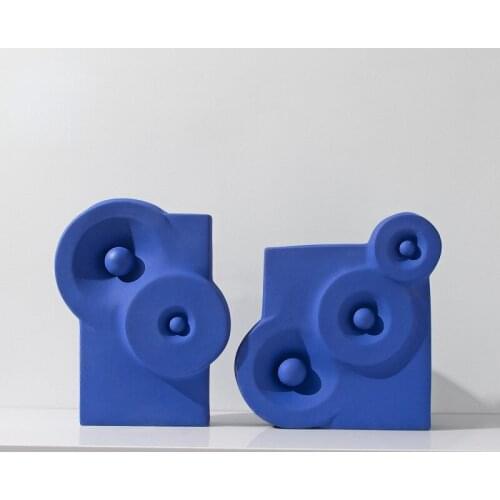 Dark Blue Flower Vase Porcelain White Home Decor Abstract Design Contemporary Home Decor