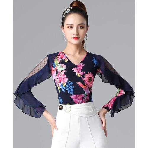 DOUBL dance top adult dance clothes for women V-neck girl national standard dance clothes long sleeve autumn Latin costume