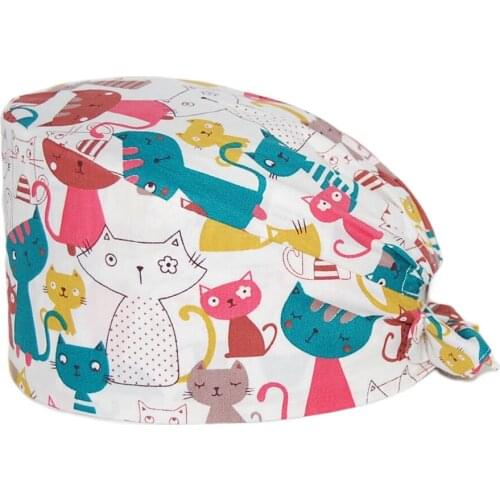 Unisex Scrubs Caps 100% Cotton Anime Printing Beauty Salon Lab Working Hat High Quality Sweat absorbent Adjustable Scrub Cap New