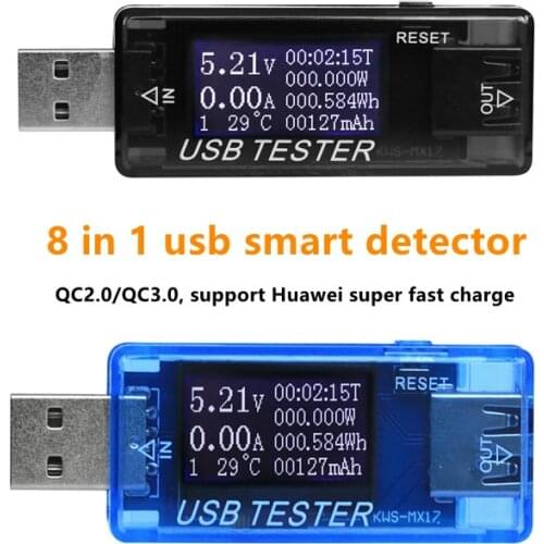 8 in1 QC2.0 QC3.0 4-30v USB Voltmeter Ammeter Electrical Energy Power Supply Capacity Voltage Current Meter USB Tester Monitor
