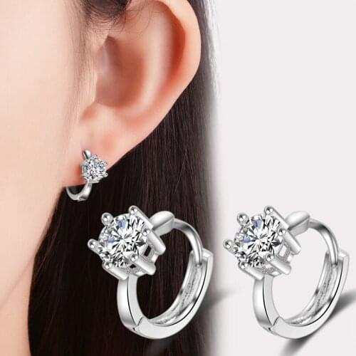 Genuine S925 Sterling Silver Earrings, Round Zircon Earrings For Women Charm Jewelry Gifts