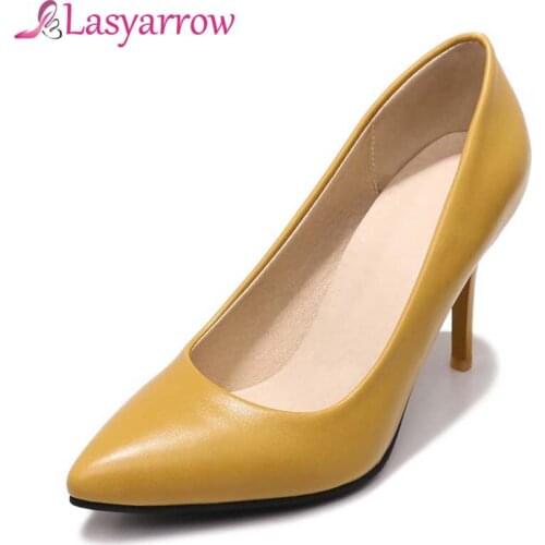Lasyarrow Brand Shoes Woman High Heels Pointed Toe Concise Shallow Mouth Dress Shoes Fashion Simple Solid Sapatos Mujer RM704
