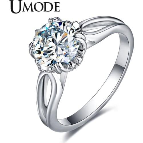 UMODE Fashion CZ Crystal Engagement Ring for Women White Gold Color Wedding Party Girl Jewelry Bague Femme Anillos Mujer AUR0405