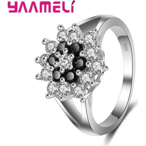 Vintage 925 Sterling Silver Women Rings White Black Cubic Zircon Crystal Fashion Party Jewelry Accessory