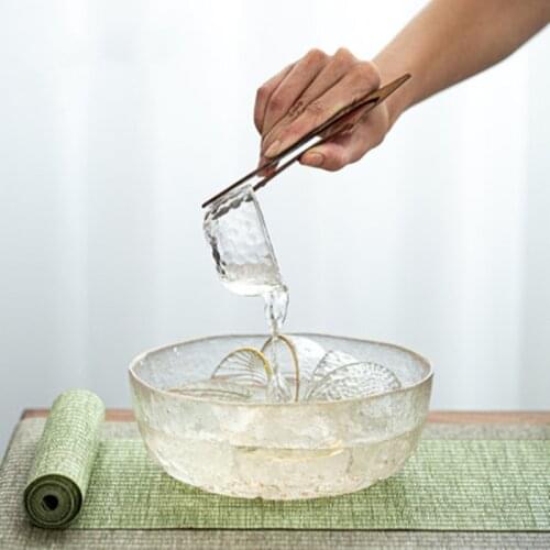 1-1.2L Transparent Glass Tea Tray Large Salad Bowl Cup Fruit Plates Heat-resistant tea dregs barrel tea ceremony accessories tea