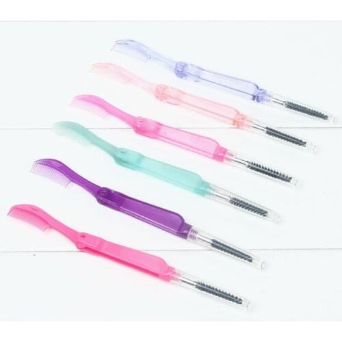 1pc at random color Foldable Beauty Double Sided Edge Control Eyelash Hair Comb Hair Eyebrow Brush Makeup Tools T0398