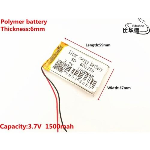 2pcs/lot 3.7V 1500mAH 603759 Polymer lithium ion / Li-ion battery for TOY mp3 mp4
