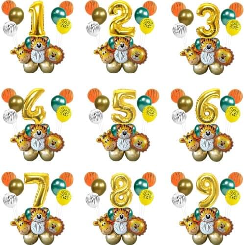 24pcs Jungle Animal Balloons Set Metallic Latex Balloon 32inch Gold Number Globos Birthday Party Decorations Kids Baby Showers
