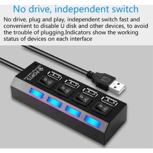 4 Ports USB 2.0 HUB No Driver Required, USB Extension with Switches Power Adapter Support Splitter Computer Accessories