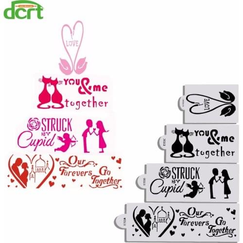 4Pcs/Set Wedding Decoration Cake Stencil Fondant Moulds Cake Tools,DIY Valentine Gift Cake Top Decor Tools Kitchen Accessories
