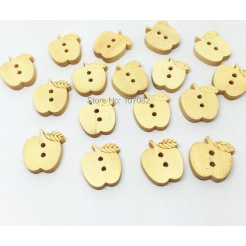 500pcs/lot 15mm Wooden Cartoon Buttons Apple Shape Natural 2 Holes Button Sewing Accessories Embellishments Cardmaking