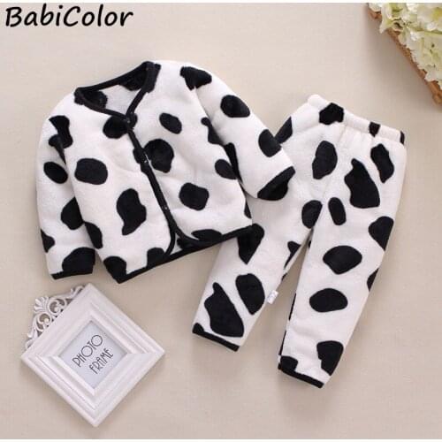 BabiColor Toddler Child Warm Catoon Sleepwear New Winter Baby Boy Girl Thicken Pajamas Set Flannel Fleece Kids Home Suit