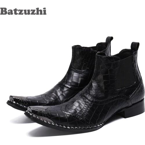 Batzuzhi Western Boots Men Pointed Toe Black Soft Leather Ankle Men Boots Cowboy Footwear Party Bota Masculina Men, Big Sizes 46