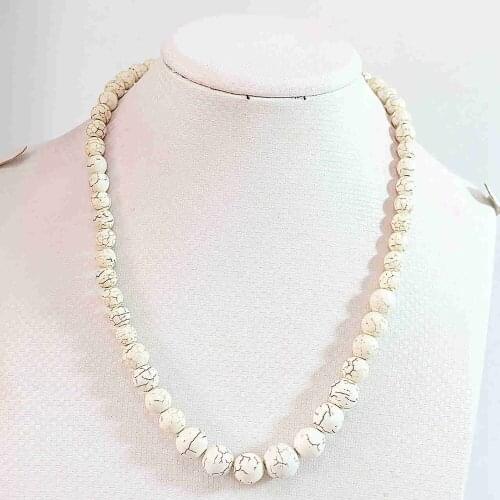 White calaite black veins stone 6-14mm round beads diy necklace 18"B628