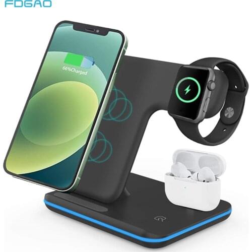Wireless Charging Stand for Apple Watch SE 6 5 4 3 2 AirPods 3 in 1 Charging Station Qi 15W Fast Charger for iPhone 12 11 XS XR