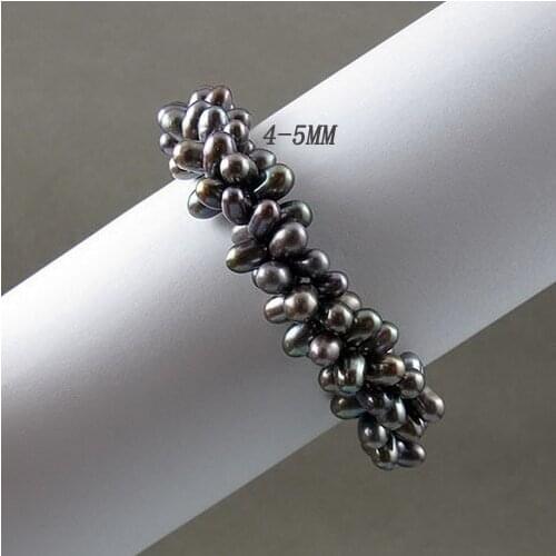 Unique Pearls jewellery Store,3rows AA 5-6MM Black Color Baroque Real Freshwater Pearl Bracelet 19cm Magnet Clasp