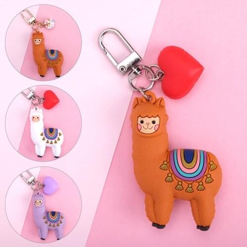 Handmade Gift DIY Llama Key Chain Women Bag Love Heart Color Ball Pendant Cartoon Epoxy Alpaca Keychains Trinket Korean Fashion