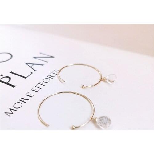 DAIMI 4-5mm White Crystal Earrings Big Circle Shape 14K Gold Filled Gemstones Earrings For Women