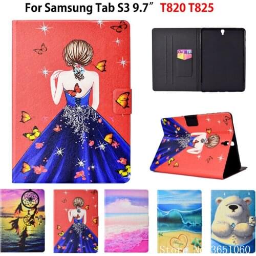 Case For Samsung Galaxy Tab S3 9.7 T820 T825 SM-T820 Smart Cover Funda Tablet Fashion Girls Silicon PU Leather Stand Skin Shell