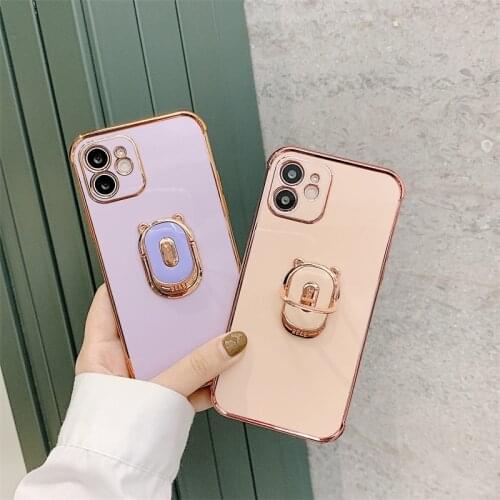 Luxury Plating Holder Stand Phone Case For iPhone 12mini 11 Pro Max Electroplate Bracket cases For iPhone XR XS MAX 7 Soft cover