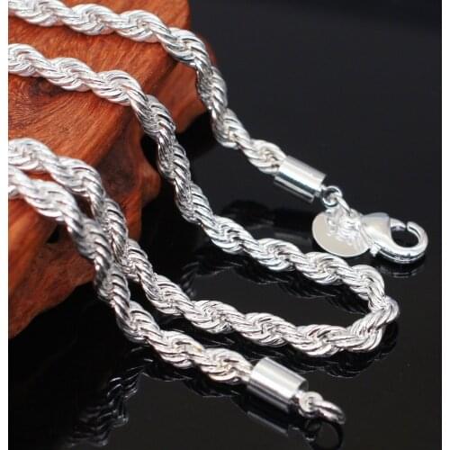 Pure Silver 925 Necklaces for Men Women 4mm Twisted Chain Necklace Male Jewelry Accessories Choker Collier Bijoux Gifts