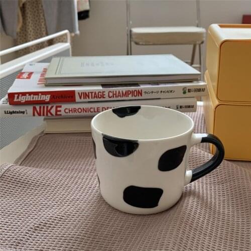 CuteLife INS White Cow Ceramic Coffee Cup Breakfast Drinking Milk Tea Livingroom Mug Couple Gifts Cute Creative Cup With Handle
