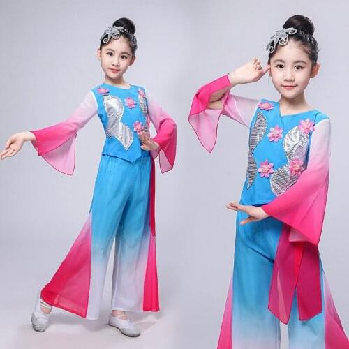 Hanfu childrens classical dance costumes fan dance national Yangge costume girls performance clothing