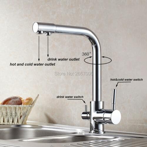 Gizero Drink Water Faucet Kitchen Purifier Faucet Filter Taps Brass Taps Chrome Color Water Crane Dual Spout Faucet ZR647