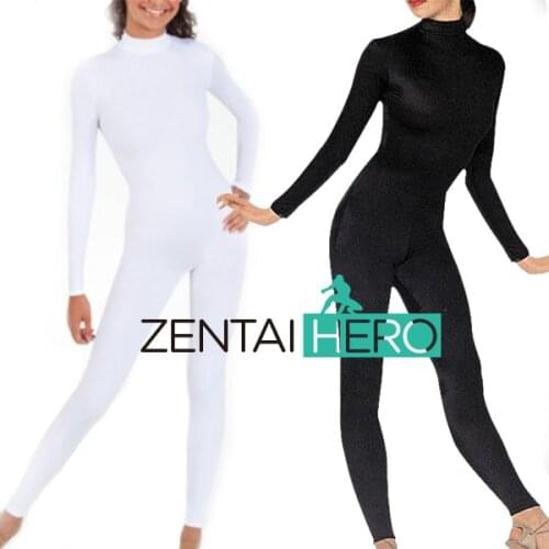 Hot Sale Sexy Catsuit Womens Lycra Spandex Unitard Catsuit Bodysuit No Hand Plus Size Black&White TM001