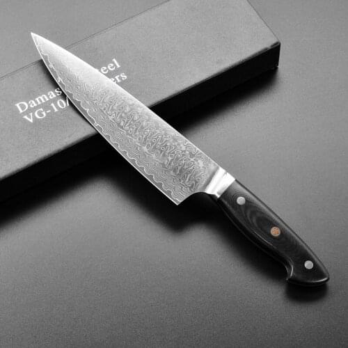 2019 Hot Sale Chef Knife Damascus Steel Kitchen Knives Damascus Pattern Sharp Blank Blade G10 Handle 8inches Japanese Knife Meat