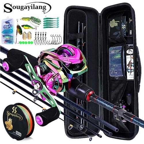 Sougayilang 1.8m -2.4m M Power Carbon Fiber Baitcsting 5 Section Rod and 12+1BB Left/Right Hand Casting Reel Fishing Combos Set