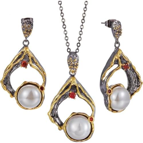 Luxury Necklace Earrings Set Women Exaggerated Gothic Pearl Jewelry Engagement Party Drop Shipping