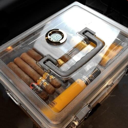 Large capacity 80 sticks Cigar Sealed Box Portable Transparent Acrylic Humidor professionally cigar box