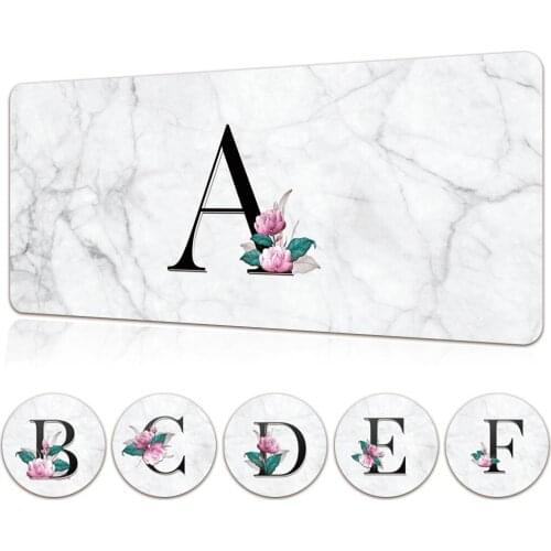 Large Size Gaming Mouse Pad Waterproof PU Leather Computer Mausepad White Marble Letter Pattern Office Computer Keyboard Mat