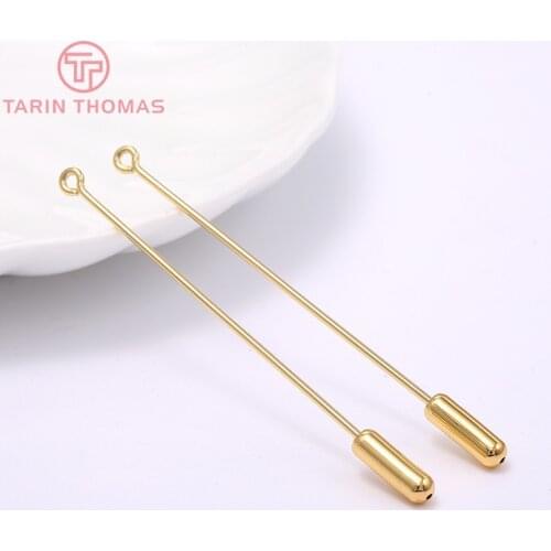 6PCS 65MM 24K Gold Color Brass Brooch Eye Pins with Stopper High Quality Diy Jewelry Findings Accessories