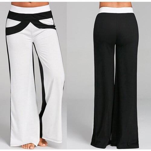 Summer Loose Wide Leg Pants Womens Office Suits Ladies Colorblock Fashion Pants Stitching Long Trousers For Women Clothing
