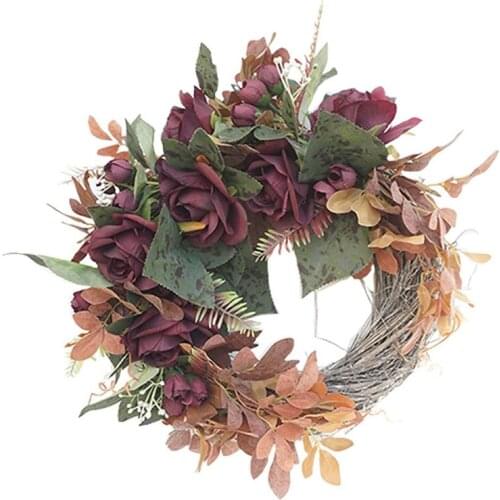 Hot Artificial Rose Flower Wreath Fall Autumn Wreath for Front Door Wall Window Idyllic Outdoor Wedding Party Decoration