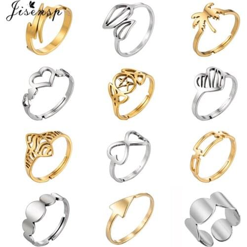 Fashion Silver Color Stainless Steel Rings for Women Men Simple Leaf Heart Square Round Ring Wedding Jewelry Accessories Bijoux